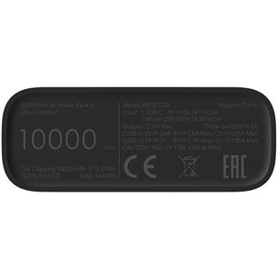 Xiaomi Mi Power Bank 3 Ultra Compact, 10000 mAh, 22.5 W, black - Išorinė baterija Prekė - BHR4412GL