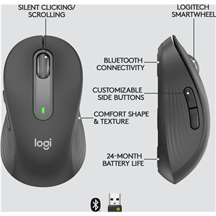 Logitech Signature M650 L, silent, juoda - Belaidė pelė