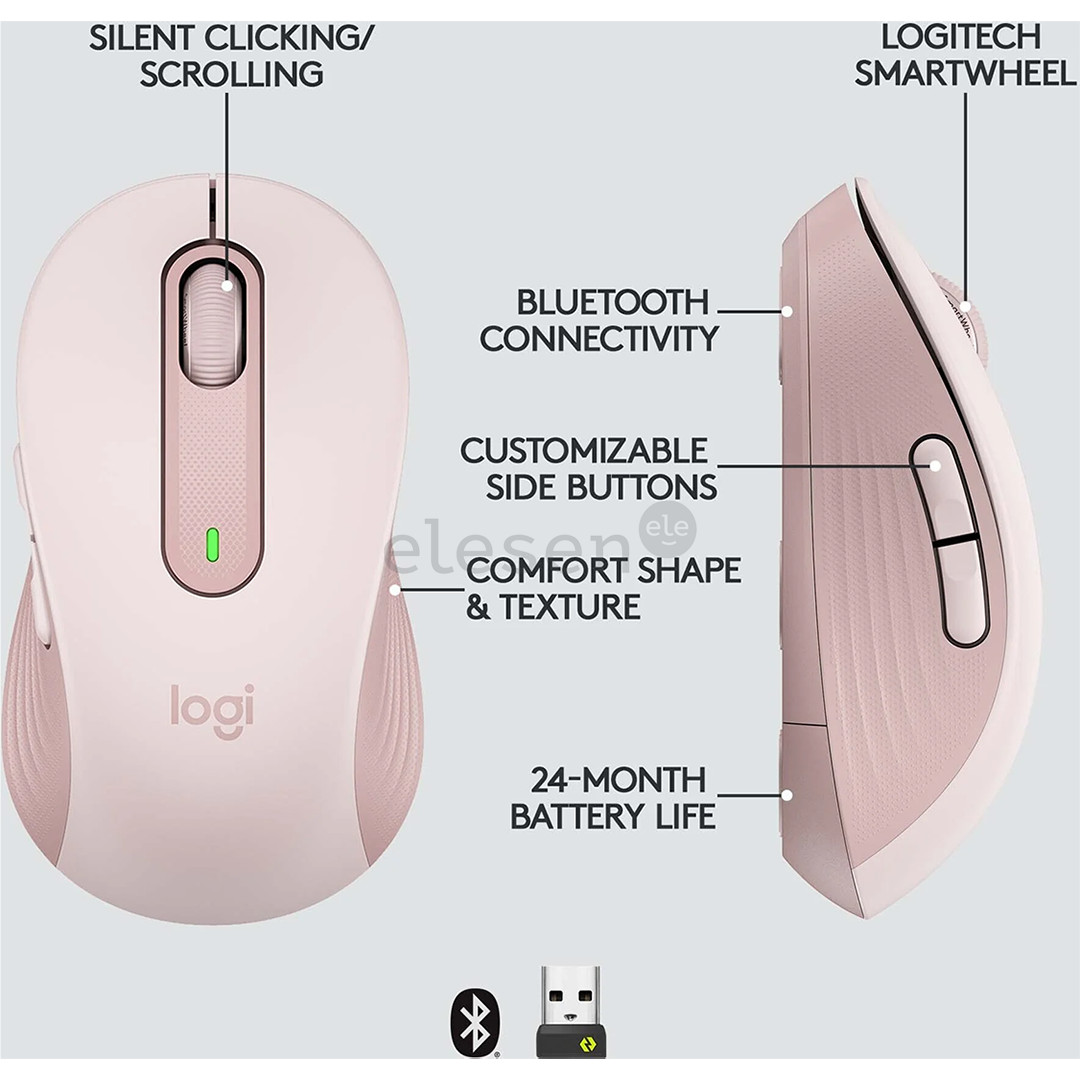 Logitech Signature M650 L, silent, pink - Wireless Optical Mouse