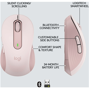 Pelė Logitech Signature M650, Belaidė, Pink Prekė - 910-006254