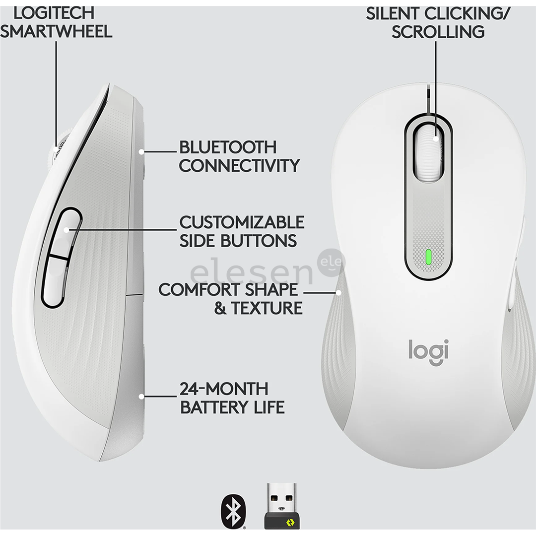 Logitech Signature M650 L, left handed, silent, white - Wireless Optical Mouse