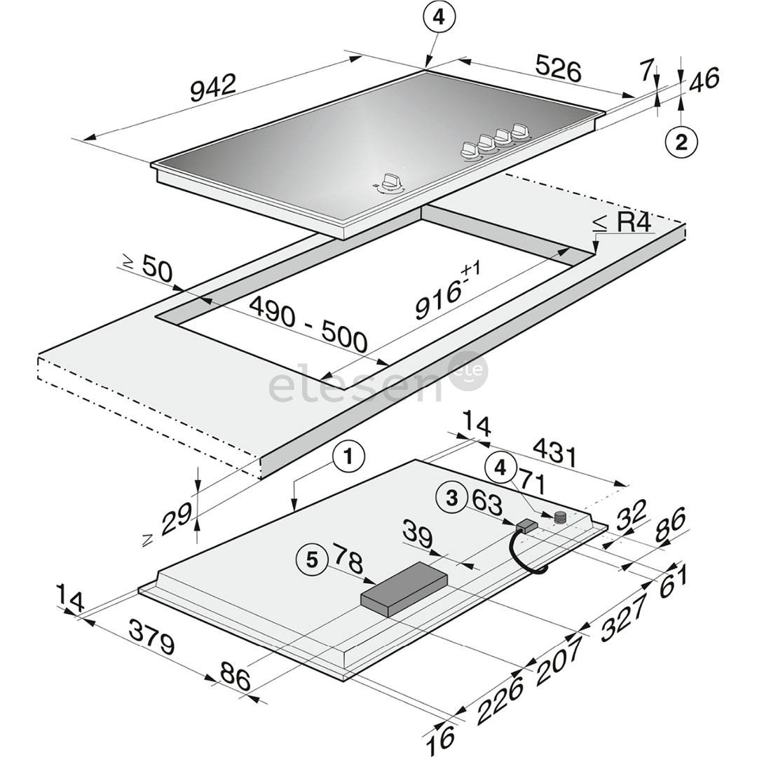 Miele, ширина 94,2 см, черный - Интегрируемая газовая варочная панель