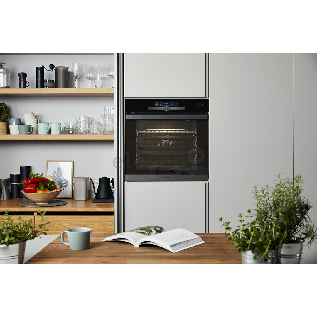 Hisense, pyrolytic cleaning, push buttons, 77 L, black - Built-in Oven Item - BSA66334PG