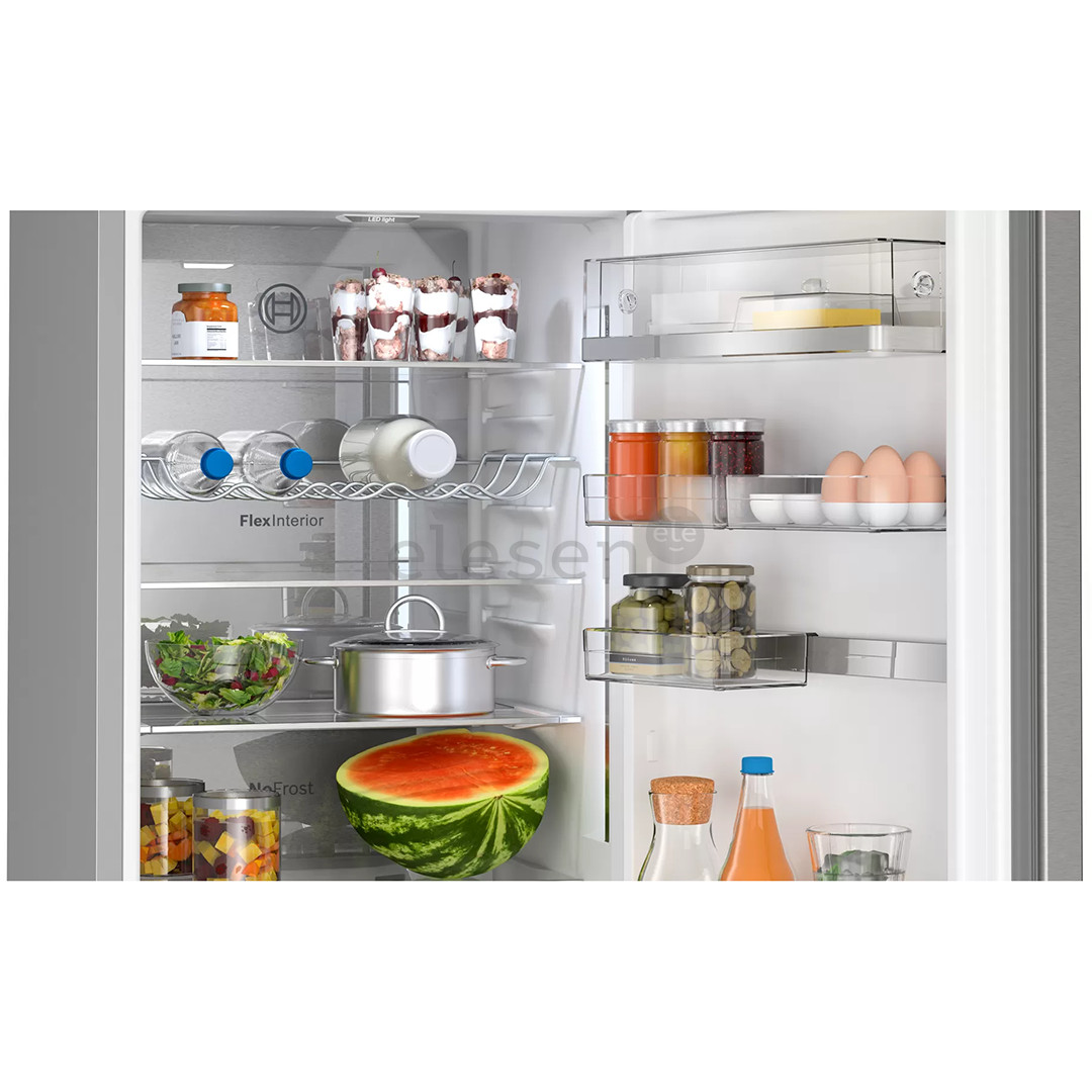 Bosch, NoFrost, 363 L, aukštis 203 cm, nerūdijančio plieno - Šaldytuvas