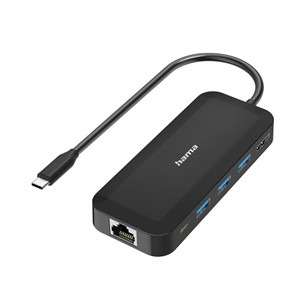 Hama Classic Line USB-C hub, multiport, 6 ports, USB-A, USB-C, HDMI, LAN/Ethernet, black - Adapter Item - 00300080 00300080