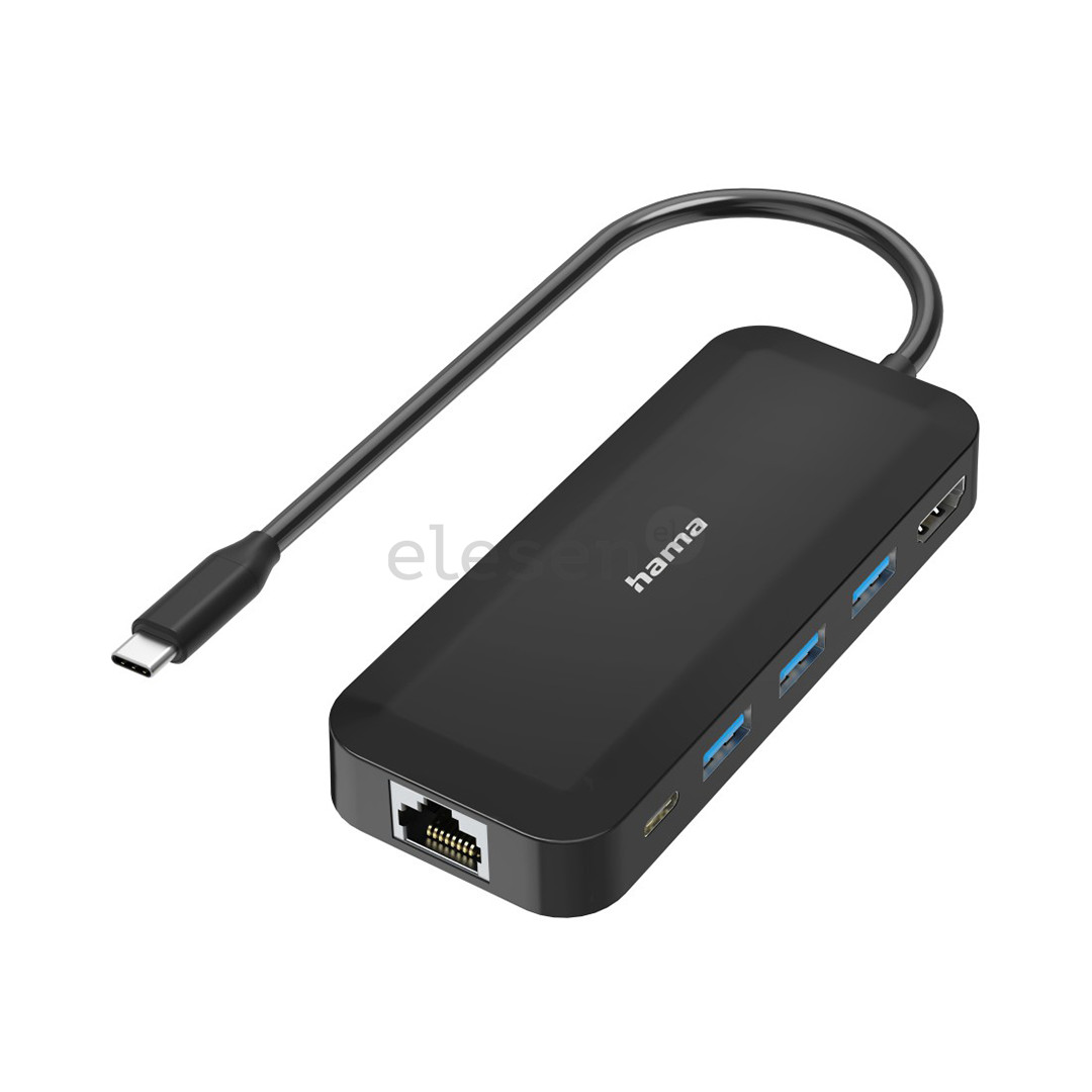 Šakotuvas Hama Classic Line USB-C hub, multiport, 6 ports, USB-A, USB-C, HDMI, LAN/Ethernet, black Prekė - 00300080