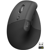 Logitech Lift Vertical Ergonomic Mouse, left handed, silent, black - Wireless Optical Mouse