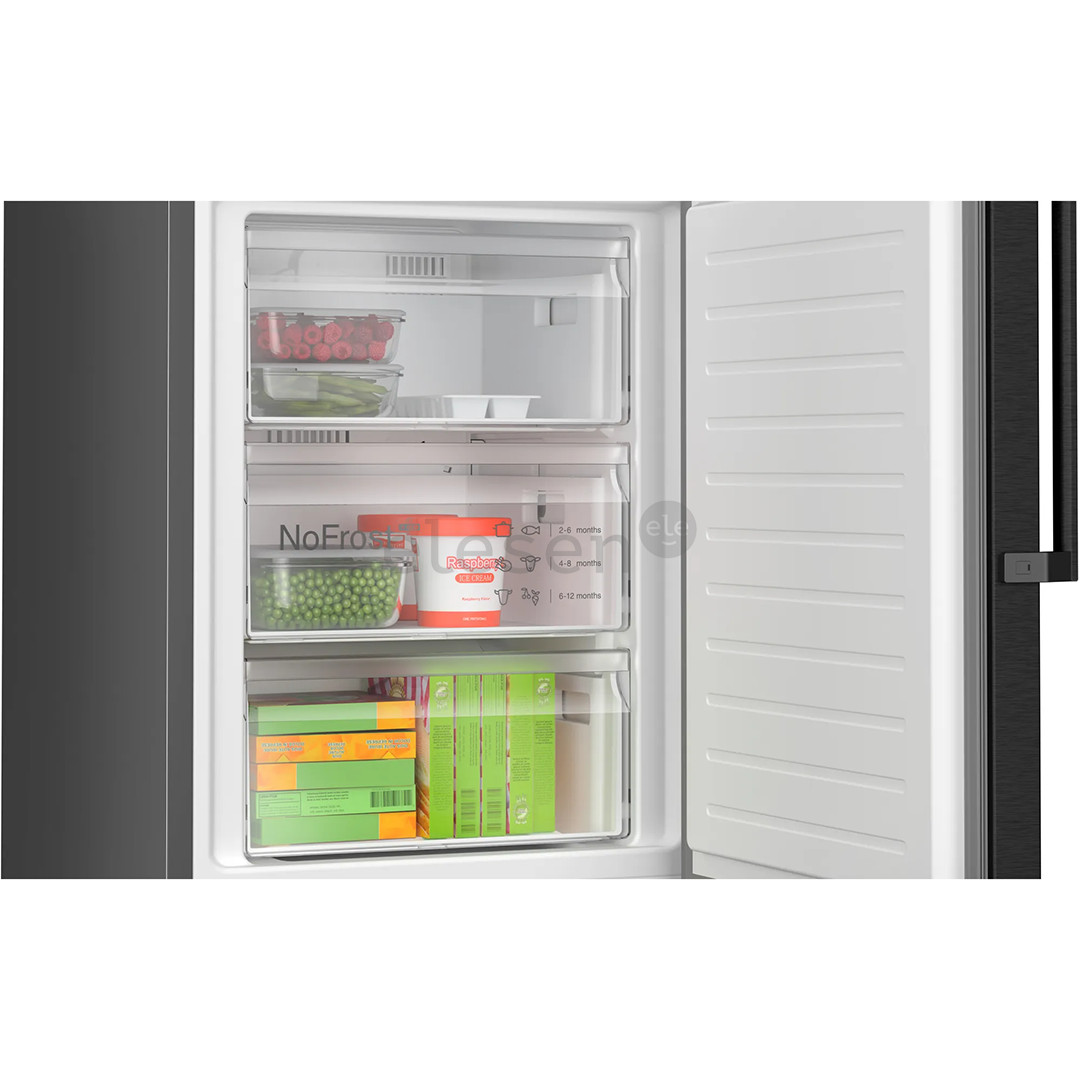 Bosch, NoFrost, 363 L, aukštis 203 cm, juodo nerūdijančio plieno - Šaldytuvas