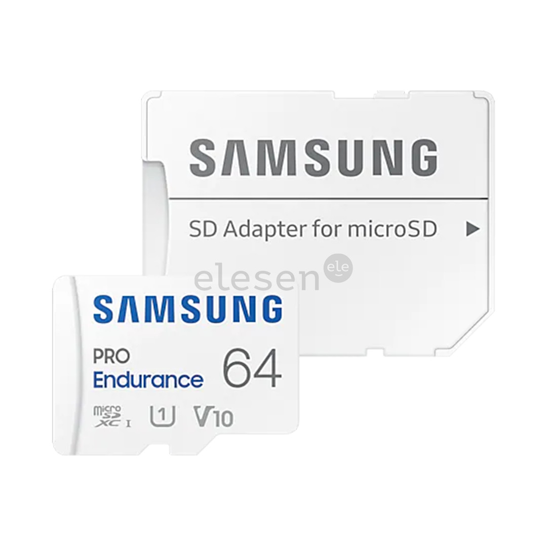 Atminties kortelė Samsung Micro SDHC Endurance PRO + SD adapter, 64 GB, white + adapteris Prekė - MB-MJ64KA/EU