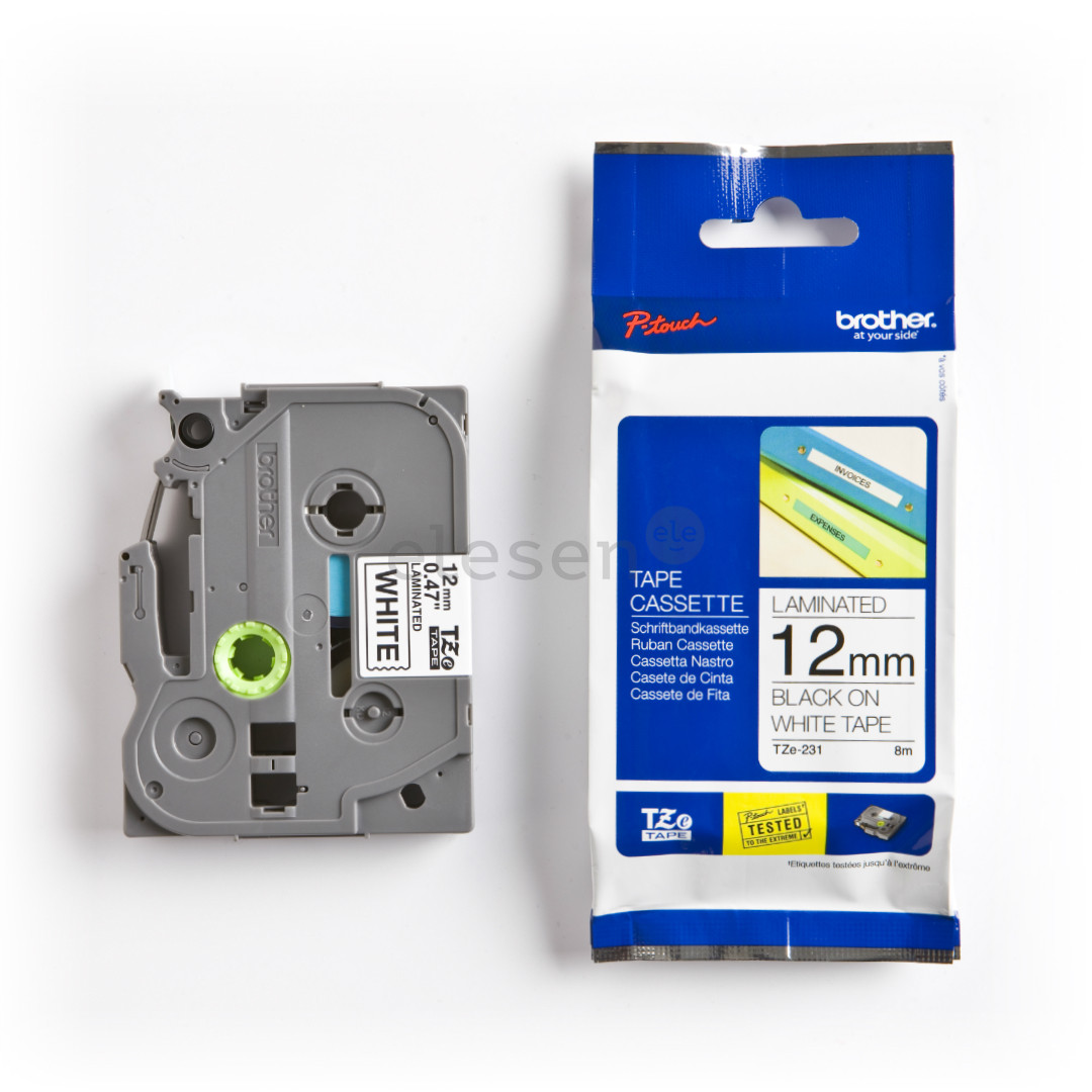 Laminated tape black on white 8m x 12mm, Brother Item - TZE231