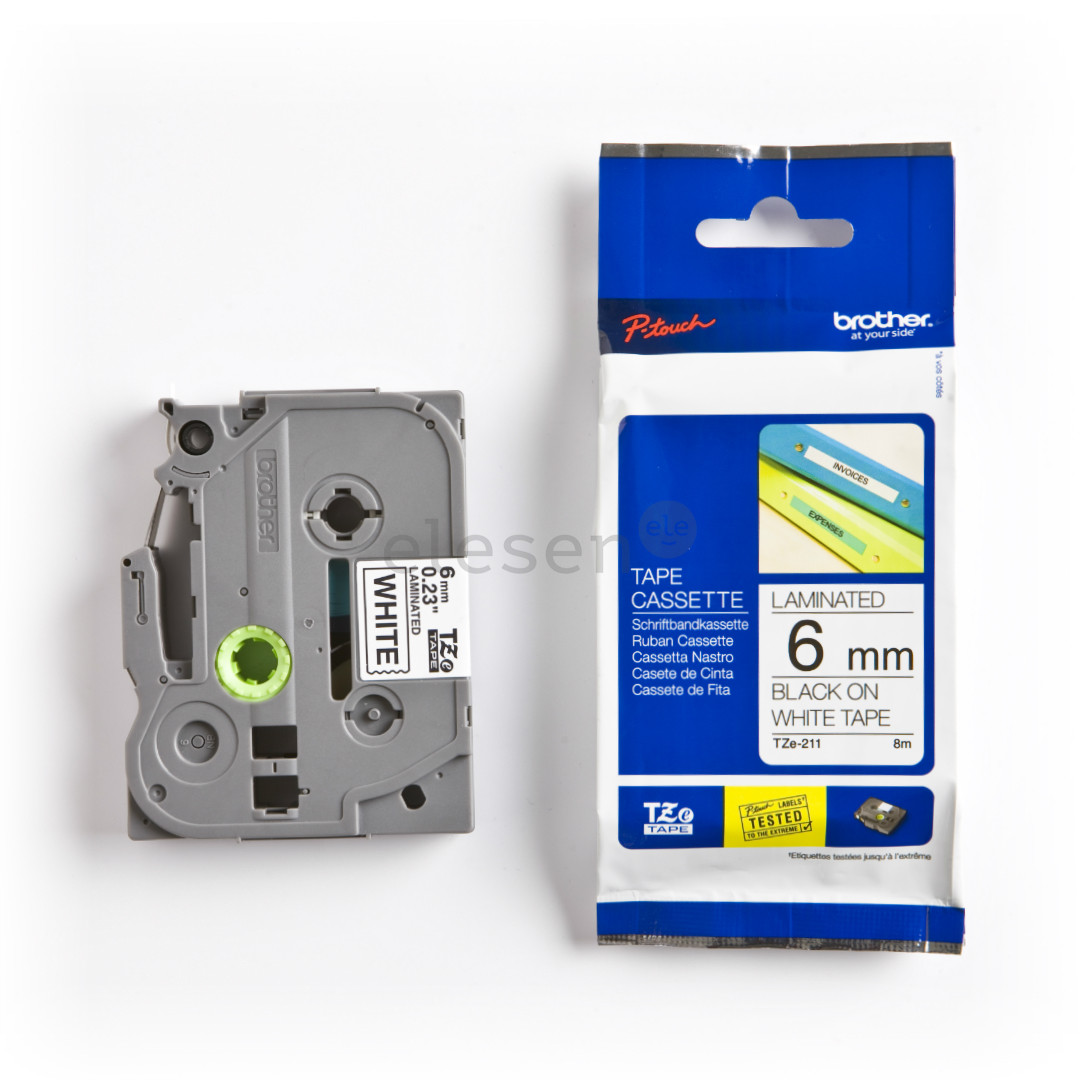 Laminated tape black on white 8m x 6mm, Brother Item - TZE211