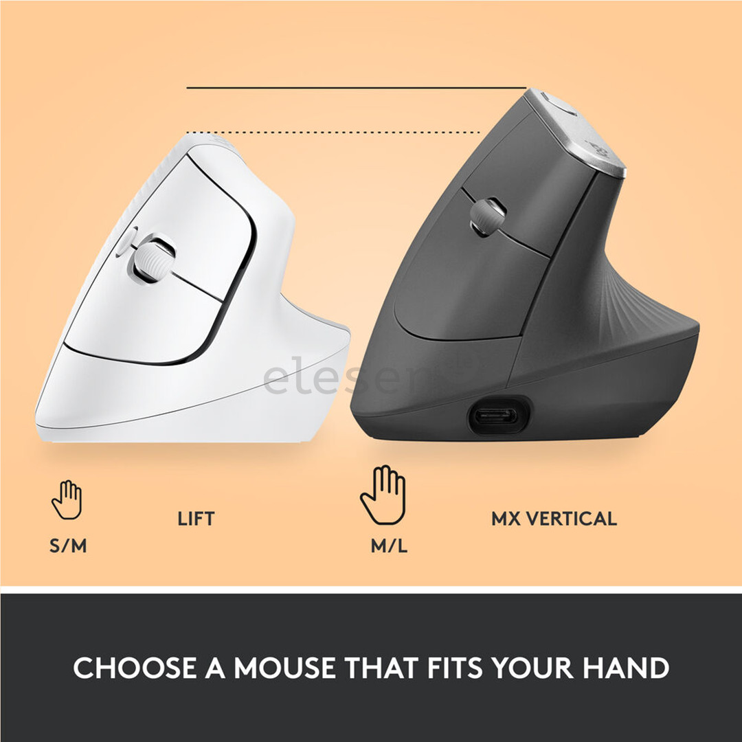 Pelė Logitech Lift Vertical Ergonomic for Mac, Belaidė, balta
