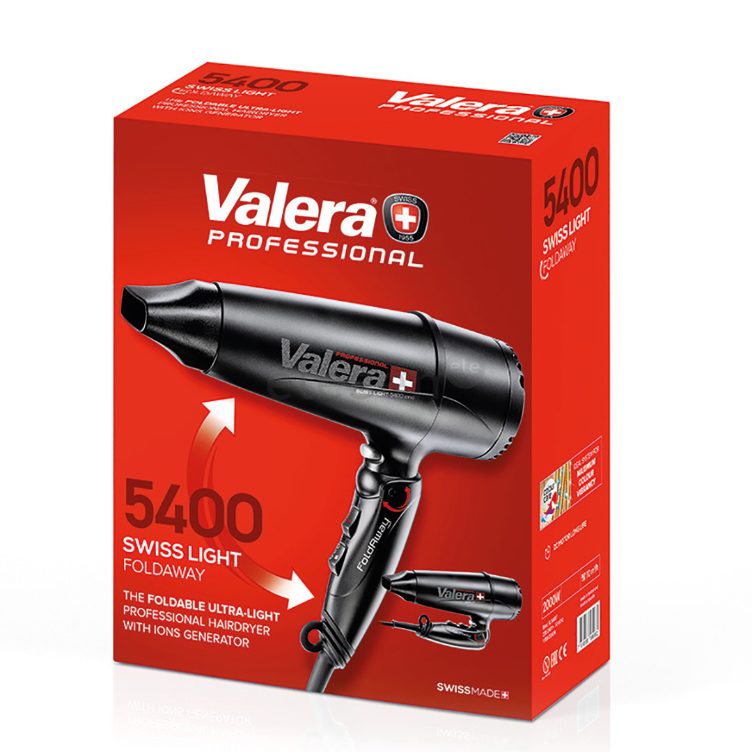 Valera Swiss Light 5400 Fold-Away, 2000 W, black – Foldable hair dryer