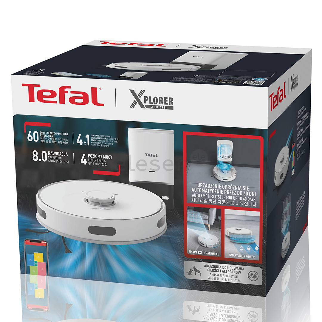 Tefal X-PLORER Serie 75 S+, baltas - Dulkių siurblys robotas