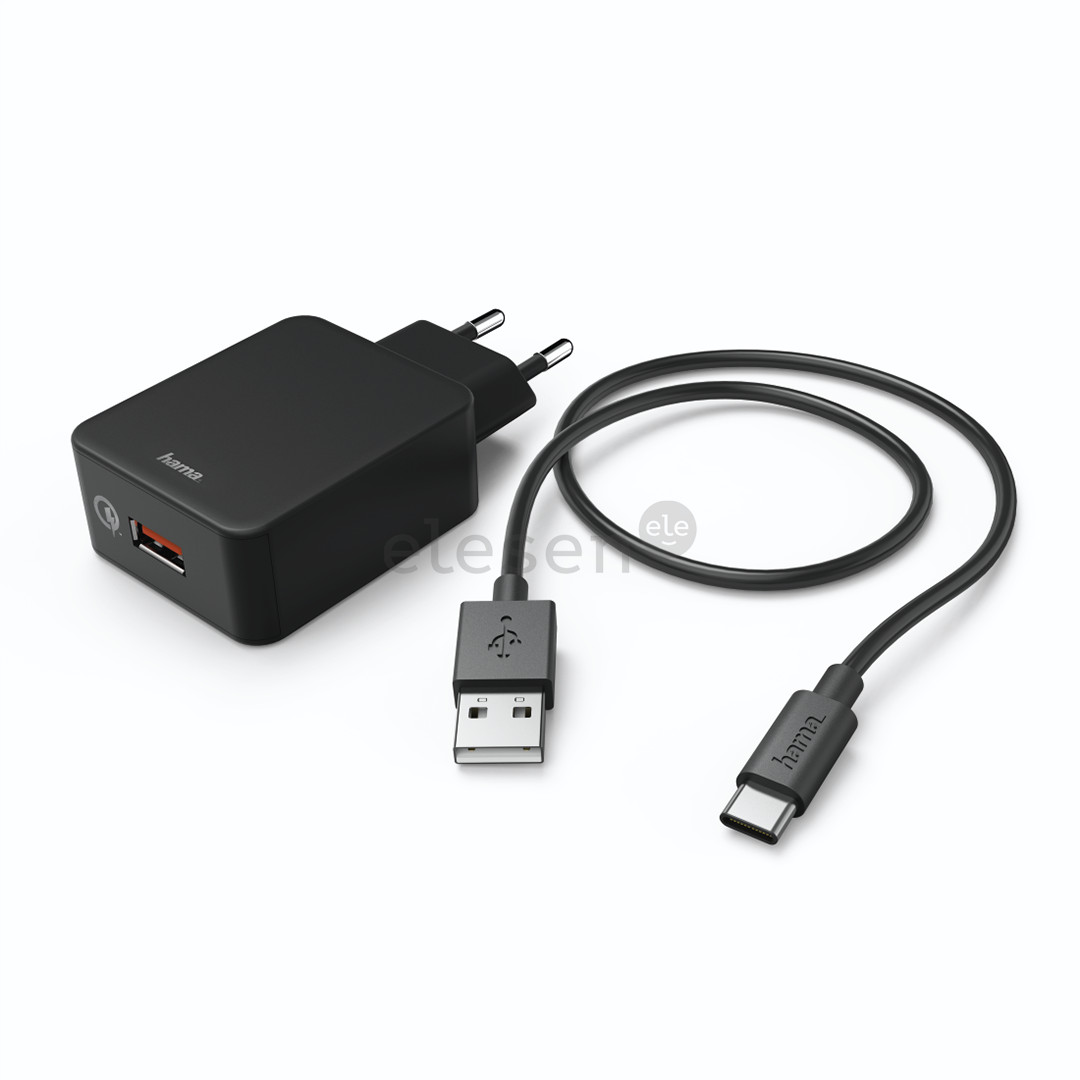 Hama Quick Charger su USB-C laidu, 19,5 W, 1,5 m, juodas - Įkroviklis