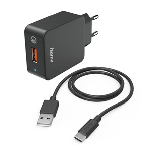 Hama Quick Charger su USB-C laidu, 19,5 W, 1,5 m, juodas - Įkroviklis