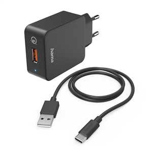Hama Quick Charger With USB-C cable, 19,5 W, 1,5 m, black - Charger with cable Item - 00201625 00201625