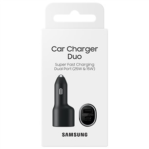 Samsung Duo Car Charger, USB-A, USB-C, 25 W + 15 W, juodas - Automobilinis įkroviklis