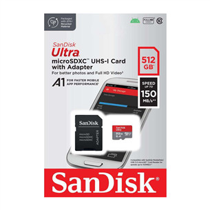 SanDisk Ultra microSDXC, 512 ГБ, серый - Карта памяти MicroSDXC с SD-адаптером Товар - SDSQUAC-512G-GN6MA