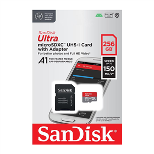 Atminties kortelė SanDisk Ultra microSDXC, 256 GB + adapteris Prekė - SDSQUAC-256G-GN6MA