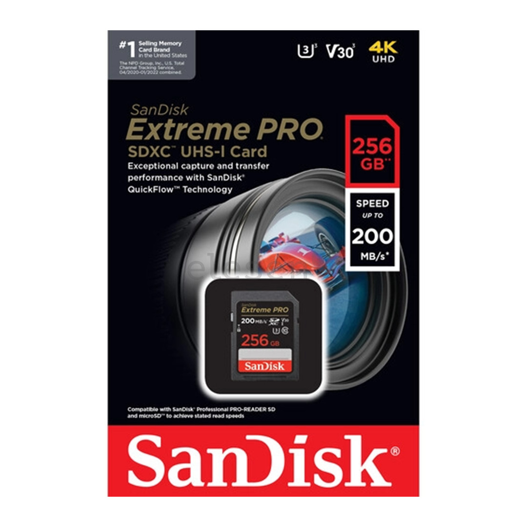 Atminties kortelė SanDisk Extreme Pro UHS-I, SDXC, 256 GB, black Prekė - SDSDXXD-256G-GN4IN