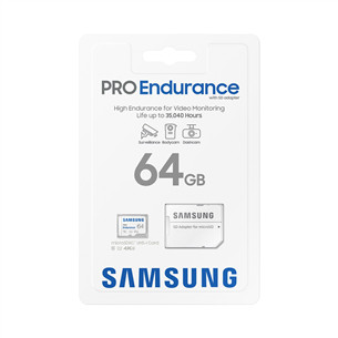 Atminties kortelė Samsung Micro SDHC Endurance PRO + SD adapter, 64 GB, white + adapteris Prekė - MB-MJ64KA/EU