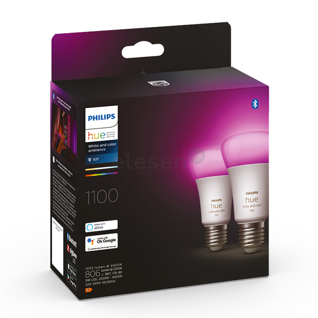 Philips Hue White and Color Ambiance, E27, 2 шт., цветной - Комплект умных ламп Товар - 929002468802