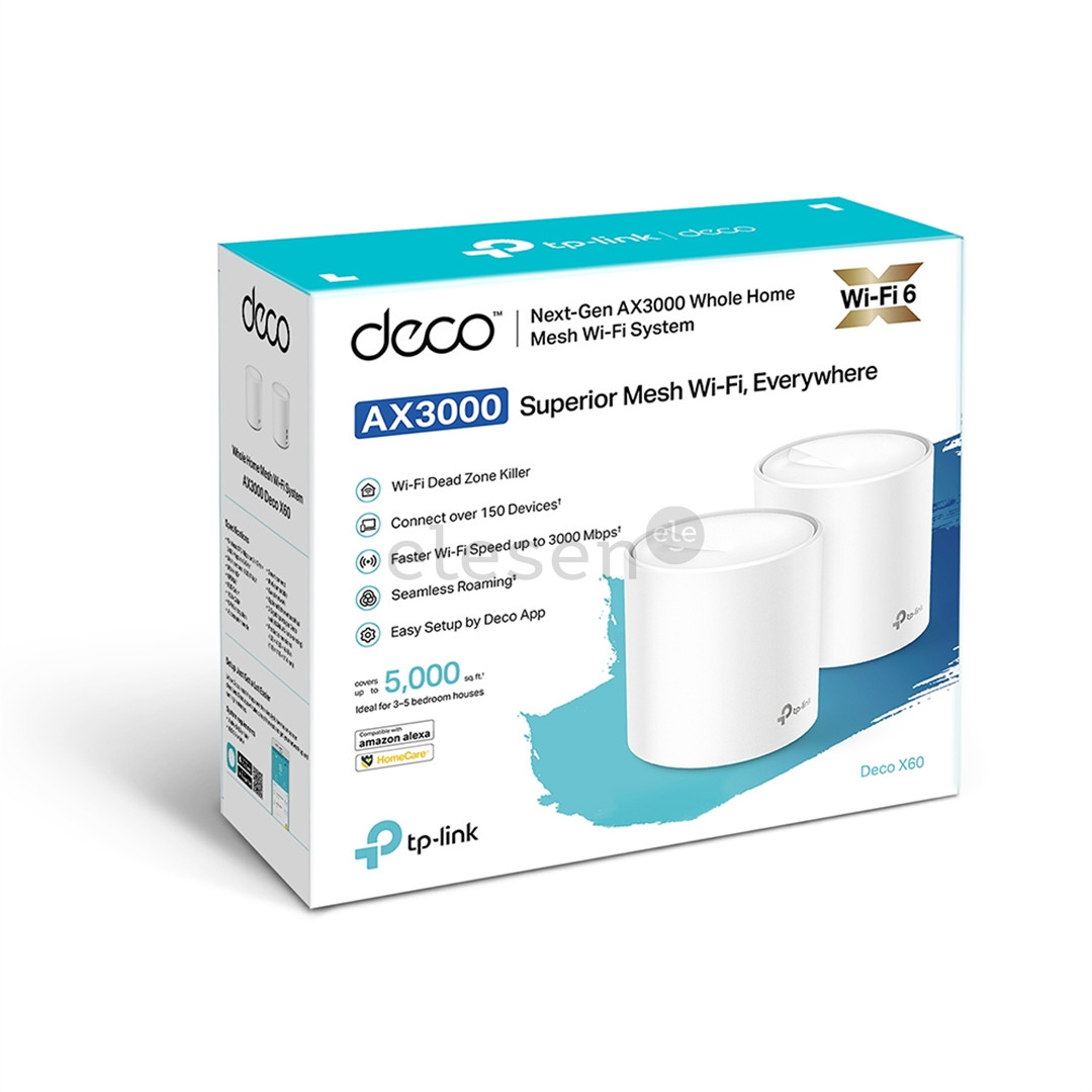 Maršrutizatorius TP-Link Deco X60, WiFi 6, mesh, 2-pack
