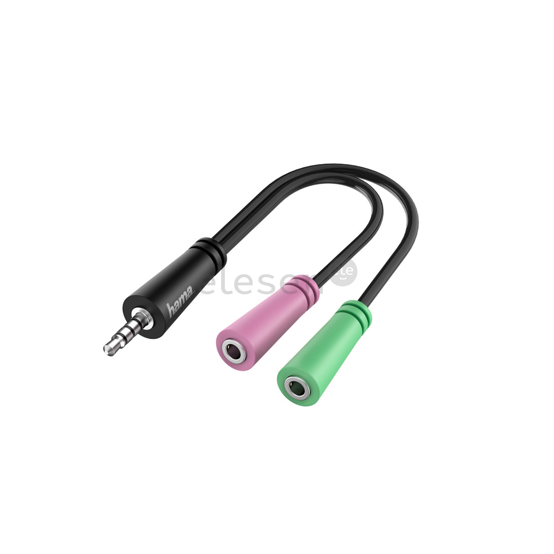 Hama Audio Adapter, 4-pin, 3,5 mm plug - 2x 3,5 mm jack; black - Cable Item - 00200352