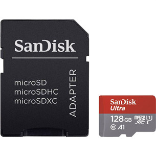 Atminties kortelė SanDisk SD Micro 128GB Ultra XC + SD adapteris (128 GB) Prekė - SDSQUAB-128G-GN6MA SDSQUAB-128G-GN6MA