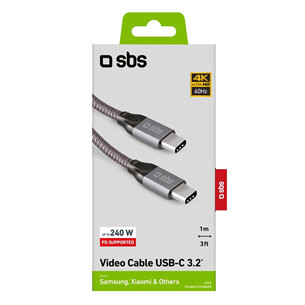 SBS USB-C - USB-C, 240 W, 1 m, gray - Cable Item - TECABLETCCVIDEOW