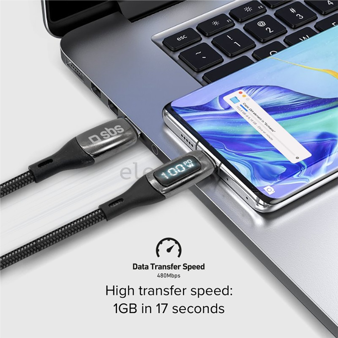 SBS USB-C - USB-C, 100 Вт, LED, 1 м, черный - Кабель Товар - TECABLETCCLED100WK
