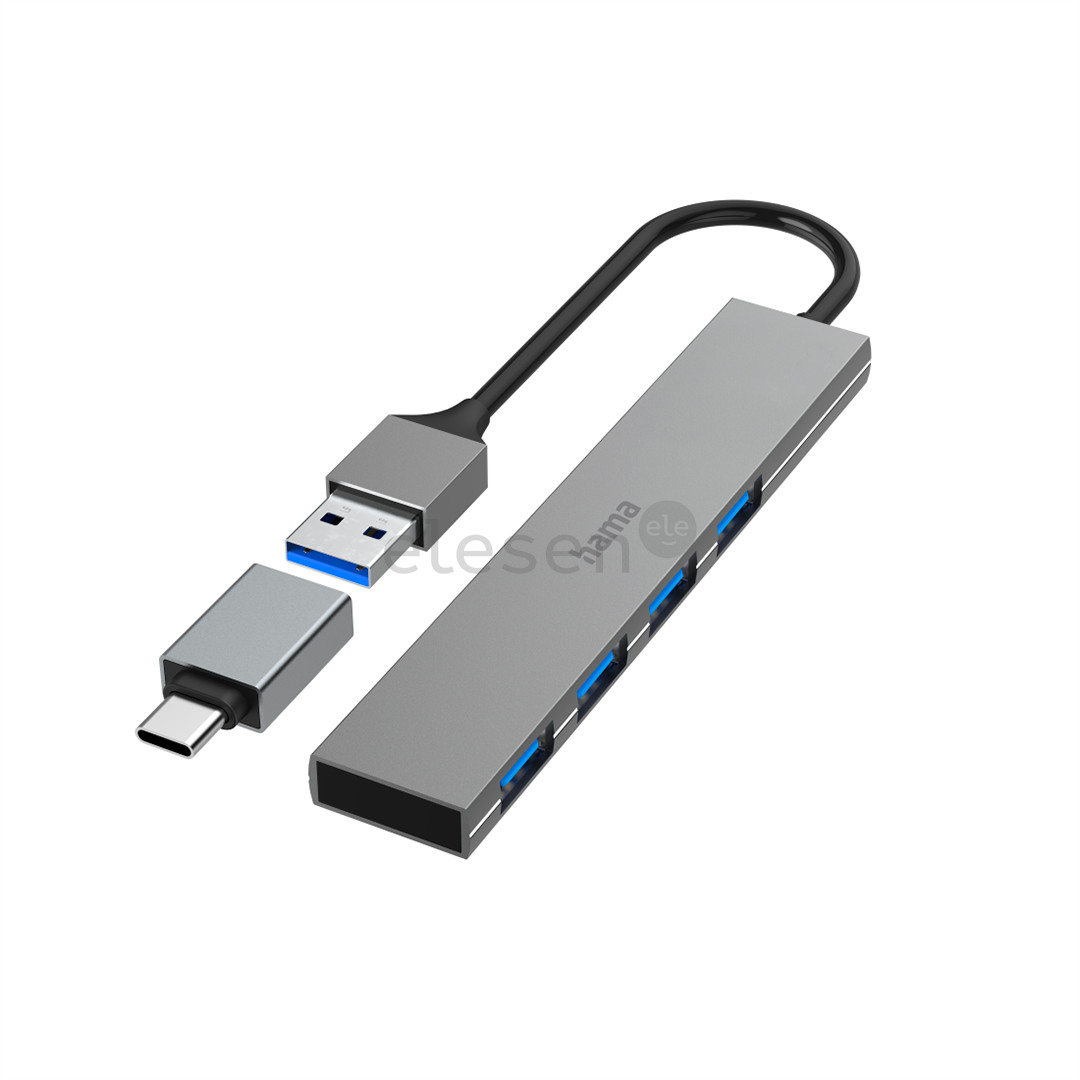 Hama USB Hub, 4x USB 3.2 Gen 1, USB-C adapter, gray - USB hub Item - 00200141