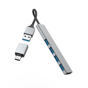 Šakotuvas Hama USB Hub, 4x USB 3.2 Gen 1, USB-C adapter, gray Prekė - 00200141