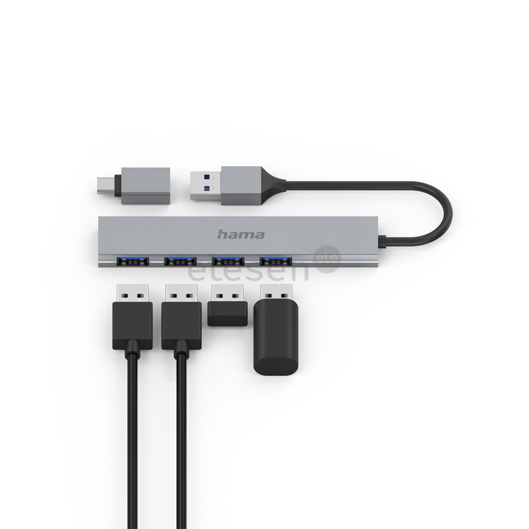 Hama USB Hub, 4x USB 3.2 Gen 1, USB-C adapter, gray - USB hub Item - 00200141