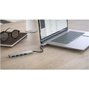 Šakotuvas Hama USB Hub, 4x USB 3.2 Gen 1, USB-C adapter, gray Prekė - 00200141
