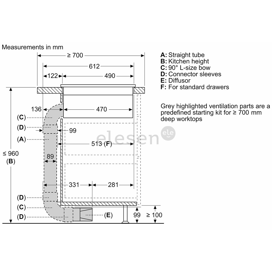 Bosch, 70 cm - Recirculation kit