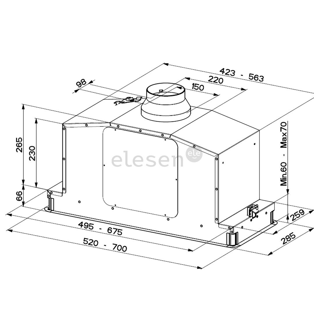 Gartraukis Faber IN-LIGHT BK MATT KL A52, 710 m³/h, juodas matinis Prekė-305.0628.270