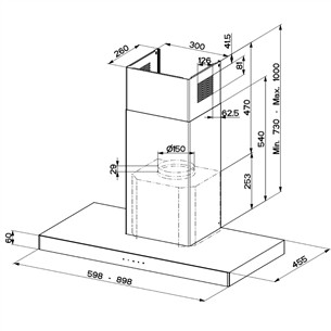 Faber STILO GLASS SMART A60, 710 m³/h, nerūdijančio plieno spalvos - Gartraukis