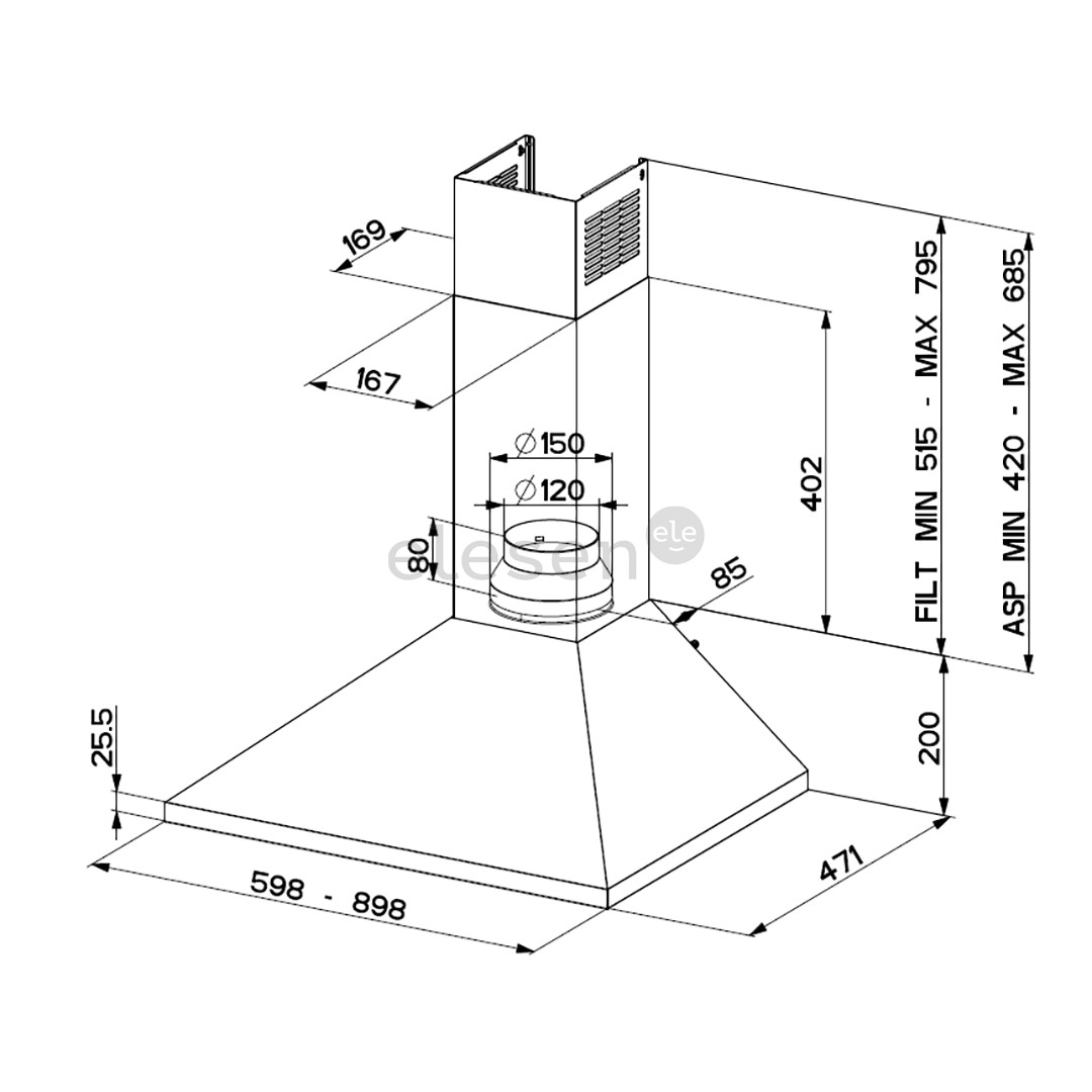Faber VALUE SL X A60, 370 m³/h, stainless steel - Cooker hood