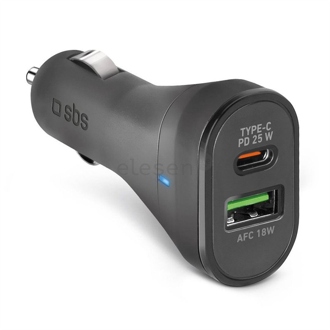 SBS, USB-A, USB-C, 25 W, juodas - Automobilinis įkroviklis