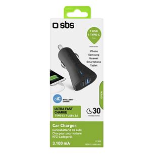 SBS, USB-A, USB-C, 10 W, black - Car charger Item - TECRTC1USB2AUL