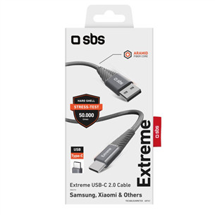 SBS Extreme Charging Cable, USB-A - USB-C, 1,5 m, gray - Cable Item - TECABLEUNRETCK