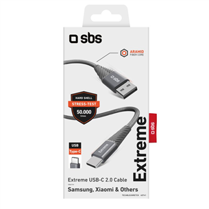 Laidas SBS Extreme Charging Cable, USB-A - USB-C, 1,5 m, gray Prekė - TECABLEUNRETCK