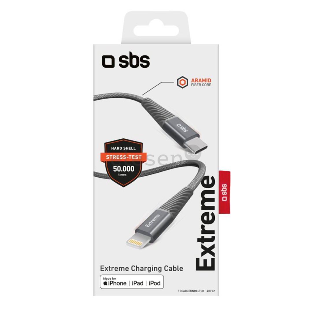 Laidas SBS Extreme Charging Cable, USB-C - Lightning, 1,5 m Prekė - TECABLEUNRELTCK