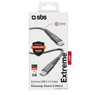 Laidas SBS Extreme Charging Cable, USB-C - USB-C, 1,5 m, gray Prekė - TECABLEUNRELTCCK