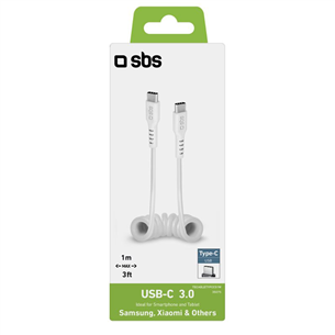 Laidas SBS Charging Data Cable, USB-C - USB-C, white Prekė - TECABLETYPCCS1W
