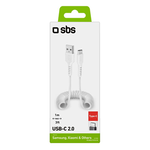 Laidas SBS Charging Data Cable, USB-A - USB-C, white Prekė - TECABLETYPCS1W