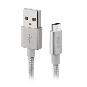 SBS Silver Metal Braided, USB-A - Micro USB, серебристый - Кабель Товар - TECABLEMICROBS TECABLEMICROBS