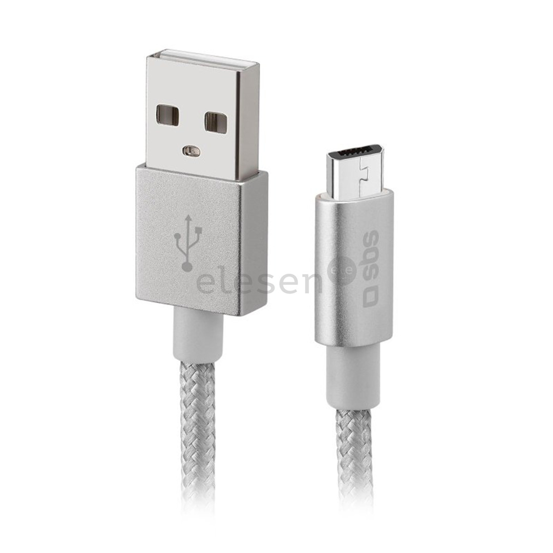 SBS Silver Metal Braided, USB-A - Micro USB, silver - Cable Item - TECABLEMICROBS
